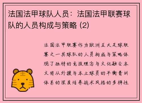 法国法甲球队人员：法国法甲联赛球队的人员构成与策略 (2)